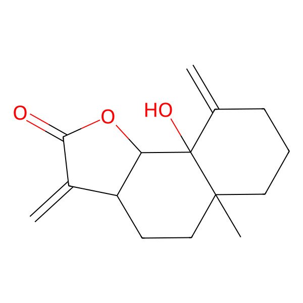 2D Structure of 9a-hydroxy-5a-methyl-3,9-dimethylidene-4,5,6,7,8,9b-hexahydro-3aH-benzo[g][1]benzofuran-2-one