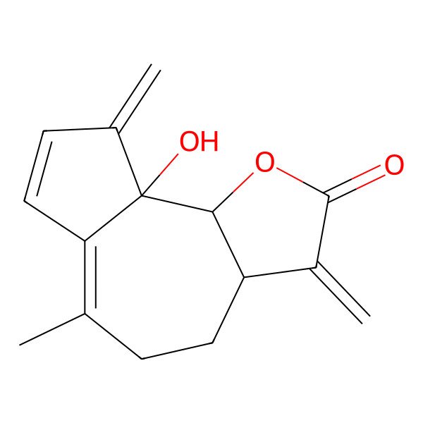 2D Structure of 9a-Hydroxy-6-methyl-3,9-dimethylidene-3a,4,5,9b-tetrahydroazuleno[4,5-b]furan-2-one