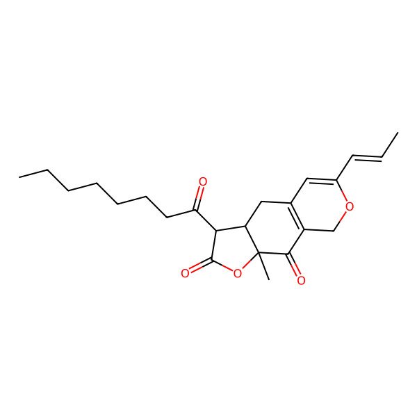 2D Structure of 9a-Methyl-3-octanoyl-6-prop-1-enyl-3,3a,4,8-tetrahydrofuro[3,2-g]isochromene-2,9-dione