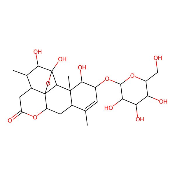 2D Structure of 4,5,17-Trihydroxy-6,14,18-trimethyl-16-[3,4,5-trihydroxy-6-(hydroxymethyl)oxan-2-yl]oxy-3,10-dioxapentacyclo[9.8.0.01,7.04,19.013,18]nonadec-14-en-9-one