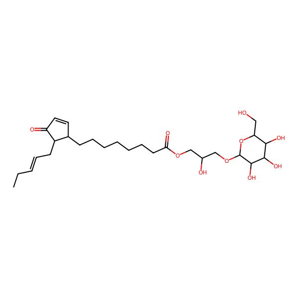 2D Structure of [2-Hydroxy-3-[3,4,5-trihydroxy-6-(hydroxymethyl)oxan-2-yl]oxypropyl] 8-(4-oxo-5-pent-2-enylcyclopent-2-en-1-yl)octanoate