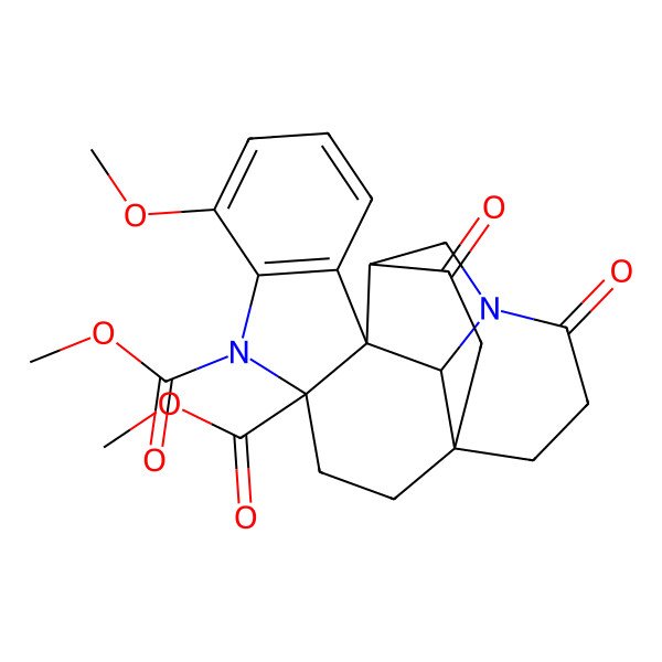 2D Structure of dimethyl (1S,4S,12R,13S,16R)-7-methoxy-17,21-dioxo-5,14-diazahexacyclo[12.4.3.01,13.04,12.06,11.012,16]henicosa-6(11),7,9-triene-4,5-dicarboxylate