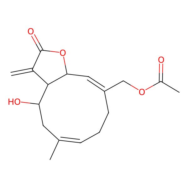 2D Structure of [(3aR,4S,6E,10Z,11aR)-4-hydroxy-6-methyl-3-methylidene-2-oxo-3a,4,5,8,9,11a-hexahydrocyclodeca[b]furan-10-yl]methyl acetate