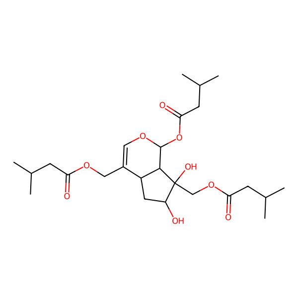 2D Structure of [(1S,4aS,6S,7R,7aS)-6,7-dihydroxy-1-(3-methylbutanoyloxy)-7-(3-methylbutanoyloxymethyl)-4a,5,6,7a-tetrahydro-1H-cyclopenta[c]pyran-4-yl]methyl 3-methylbutanoate