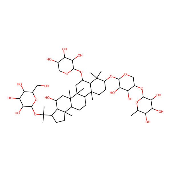 2D Structure of 2-[4,5-Dihydroxy-6-[[4-hydroxy-5a,5b,8,8,11a,13b-hexamethyl-3-[2-[3,4,5-trihydroxy-6-(hydroxymethyl)oxan-2-yl]oxypropan-2-yl]-7-(3,4,5-trihydroxyoxan-2-yl)oxy-1,2,3,3a,4,5,6,7,7a,9,10,11,11b,12,13,13a-hexadecahydrocyclopenta[a]chrysen-9-yl]oxy]oxan-3-yl]oxy-6-methyloxane-3,4,5-triol