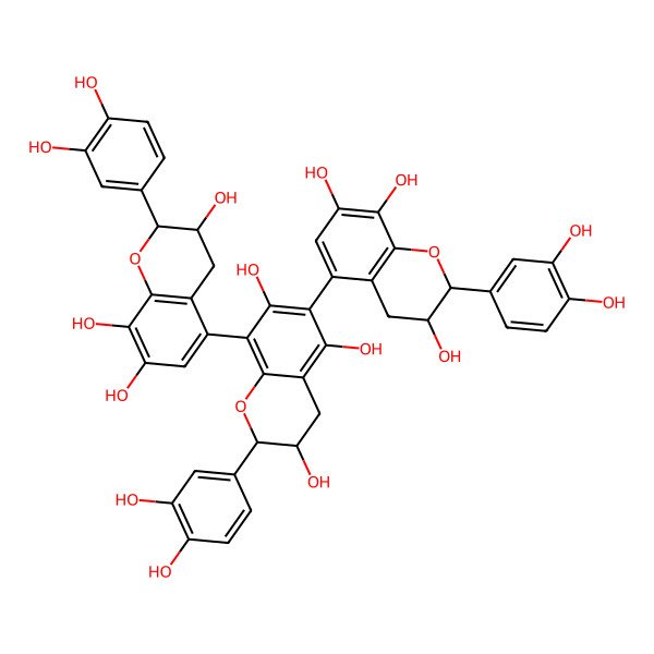 2D Structure of 2-(3,4-dihydroxyphenyl)-6,8-bis[2-(3,4-dihydroxyphenyl)-3,7,8-trihydroxy-3,4-dihydro-2H-chromen-5-yl]-3,4-dihydro-2H-chromene-3,5,7-triol