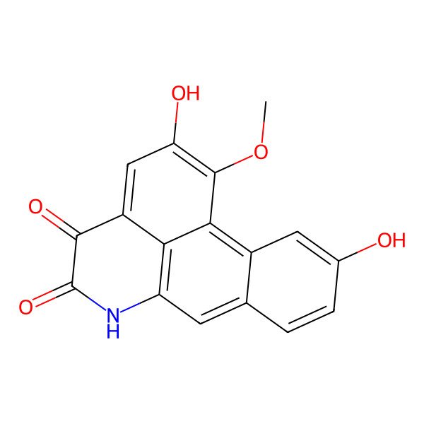 2D Structure of 4,15-dihydroxy-16-methoxy-10-azatetracyclo[7.7.1.02,7.013,17]heptadeca-1,3,5,7,9(17),13,15-heptaene-11,12-dione