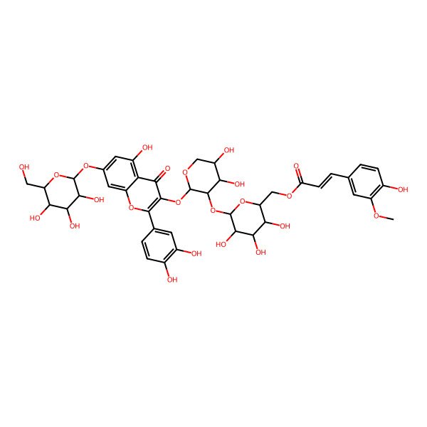 2D Structure of [(2R,3S,4S,5R,6S)-6-[(2R,3R,4S,5S)-2-[2-(3,4-dihydroxyphenyl)-5-hydroxy-4-oxo-7-[(2S,3R,4S,5S,6R)-3,4,5-trihydroxy-6-(hydroxymethyl)oxan-2-yl]oxychromen-3-yl]oxy-4,5-dihydroxyoxan-3-yl]oxy-3,4,5-trihydroxyoxan-2-yl]methyl (E)-3-(4-hydroxy-3-methoxyphenyl)prop-2-enoate