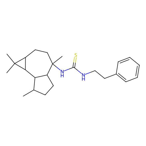 2D Structure of 1-(2-phenylethyl)-3-(1,1,4,7-tetramethyl-2,3,4a,5,6,7,7a,7b-octahydro-1aH-cyclopropa[e]azulen-4-yl)thiourea