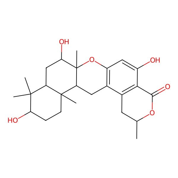 2D Structure of 10,15,19-Trihydroxy-6,14,18,18,22-pentamethyl-7,13-dioxapentacyclo[12.8.0.03,12.04,9.017,22]docosa-3(12),4(9),10-trien-8-one