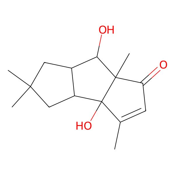 2D Structure of (3aS,3bR,6aS,7S,7aR)-3a,7-dihydroxy-3,5,5,7a-tetramethyl-4,6,6a,7-tetrahydro-3bH-cyclopenta[a]pentalen-1-one