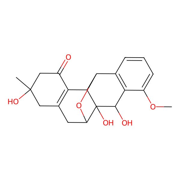 2D Structure of 5,18,19-Trihydroxy-16-methoxy-5-methyl-10-oxapentacyclo[9.8.0.02,7.09,19.012,17]nonadeca-2(7),12(17),13,15-tetraen-3-one