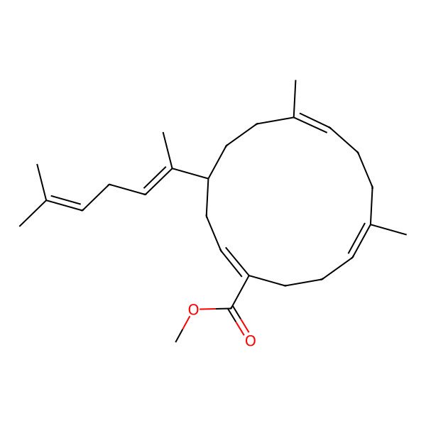 2D Structure of methyl (1E,4R,7E,11E)-7,11-dimethyl-4-[(2E)-6-methylhepta-2,5-dien-2-yl]cyclotetradeca-1,7,11-triene-1-carboxylate