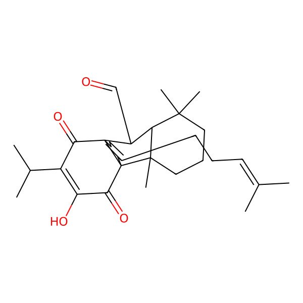 2D Structure of 12-Hydroxy-2,6,6-trimethyl-15-(4-methylpent-3-enyl)-10,13-dioxo-11-propan-2-yltetracyclo[7.4.4.01,9.02,7]heptadeca-11,15-diene-8-carbaldehyde