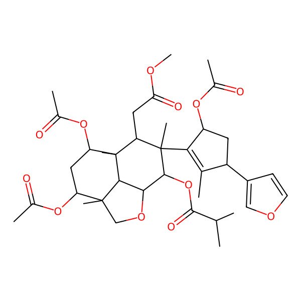 2D Structure of [(1R,4R,5R,7S,8R,9R,10R,11S,12R)-5,7-diacetyloxy-10-[(3R,5S)-5-acetyloxy-3-(furan-3-yl)-2-methylcyclopenten-1-yl]-9-(2-methoxy-2-oxoethyl)-4,8,10-trimethyl-2-oxatricyclo[6.3.1.04,12]dodecan-11-yl] 2-methylpropanoate