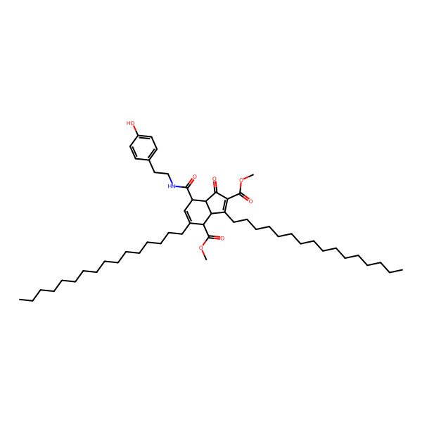 2D Structure of dimethyl (3aR,4S,7R,7aS)-3,5-dihexadecyl-7-[2-(4-hydroxyphenyl)ethylcarbamoyl]-1-oxo-3a,4,7,7a-tetrahydroindene-2,4-dicarboxylate