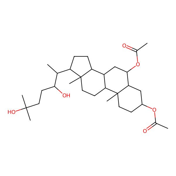 2D Structure of [(3R,5R,6S,8R,9S,10R,13S,14R,17R)-6-acetyloxy-17-[(2S,3S)-3,6-dihydroxy-6-methylheptan-2-yl]-10,13-dimethyl-2,3,4,5,6,7,8,9,11,12,14,15,16,17-tetradecahydro-1H-cyclopenta[a]phenanthren-3-yl] acetate