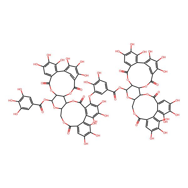 2D Structure of [(10R,11S,13R,31R,32S)-27-[5-[[(10R,11S,13R,31R,32S)-3,4,5,19,20,21,24,25,26,36,37,38-dodecahydroxy-8,16,29,34-tetraoxo-9,12,15,30,33-pentaoxaheptacyclo[33.3.1.02,7.010,32.013,31.017,22.023,28]nonatriaconta-1(39),2,4,6,17,19,21,23,25,27,35,37-dodecaen-11-yl]oxycarbonyl]-2,3-dihydroxyphenoxy]-3,4,5,19,20,21,24,25,26,36,37,38-dodecahydroxy-8,16,29,34-tetraoxo-9,12,15,30,33-pentaoxaheptacyclo[33.3.1.02,7.010,32.013,31.017,22.023,28]nonatriaconta-1(39),2,4,6,17,19,21,23(28),24,26,35,37-dodecaen-11-yl] 3,4,5-trihydroxybenzoate
