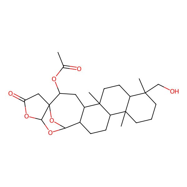 2D Structure of [9-(Hydroxymethyl)-5,9,13-trimethyl-22-oxo-19,21,24-trioxahexacyclo[16.5.1.01,20.04,17.05,14.08,13]tetracosan-2-yl] acetate