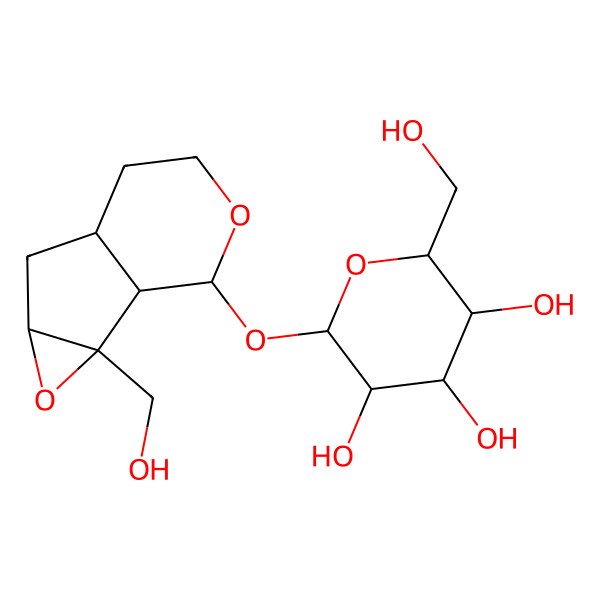 2D Structure of (2R,3S,4S,5R,6S)-2-(hydroxymethyl)-6-[[(1S,2S,4S,6S,10S)-2-(hydroxymethyl)-3,9-dioxatricyclo[4.4.0.02,4]decan-10-yl]oxy]oxane-3,4,5-triol