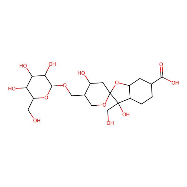 2D Structure of (2S,3R,3aS,4'S,5'R,6S,7aR)-3,4'-dihydroxy-3-(hydroxymethyl)-5'-[[(2S,3R,4S,5S,6R)-3,4,5-trihydroxy-6-(hydroxymethyl)oxan-2-yl]oxymethyl]spiro[3a,4,5,6,7,7a-hexahydro-1-benzofuran-2,2'-oxane]-6-carboxylic acid