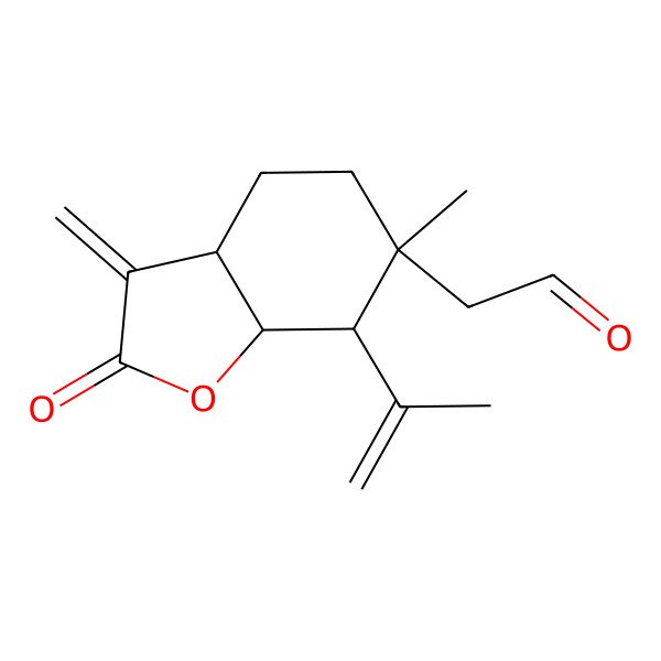 2D Structure of 2-[(3aS,6S,7S,7aS)-6-methyl-3-methylidene-2-oxo-7-prop-1-en-2-yl-4,5,7,7a-tetrahydro-3aH-1-benzofuran-6-yl]acetaldehyde