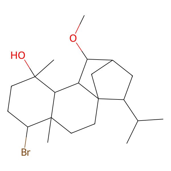 2D Structure of (1R,4R,5R,8S,9R,10R,11R,12R,14R)-5-bromo-11-methoxy-4,8-dimethyl-14-propan-2-yltetracyclo[10.2.1.01,10.04,9]pentadecan-8-ol