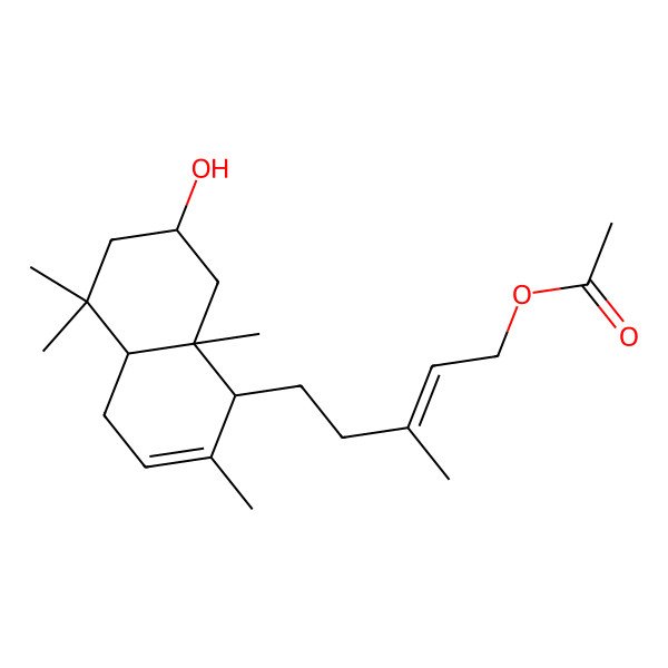 2D Structure of [5-(7-Hydroxy-2,5,5,8a-tetramethyl-1,4,4a,6,7,8-hexahydronaphthalen-1-yl)-3-methylpent-2-enyl] acetate