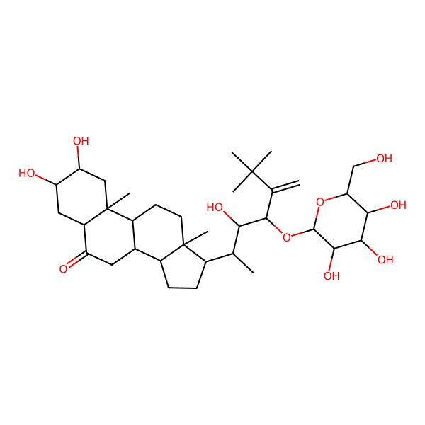 2D Structure of (2R,3S,5S,8S,9R,10R,13S,14R,17R)-2,3-dihydroxy-17-[(2S,3R,4R)-3-hydroxy-6,6-dimethyl-5-methylidene-4-[(2R,3S,4S,5S,6R)-3,4,5-trihydroxy-6-(hydroxymethyl)oxan-2-yl]oxyheptan-2-yl]-10,13-dimethyl-1,2,3,4,5,7,8,9,11,12,14,15,16,17-tetradecahydrocyclopenta[a]phenanthren-6-one