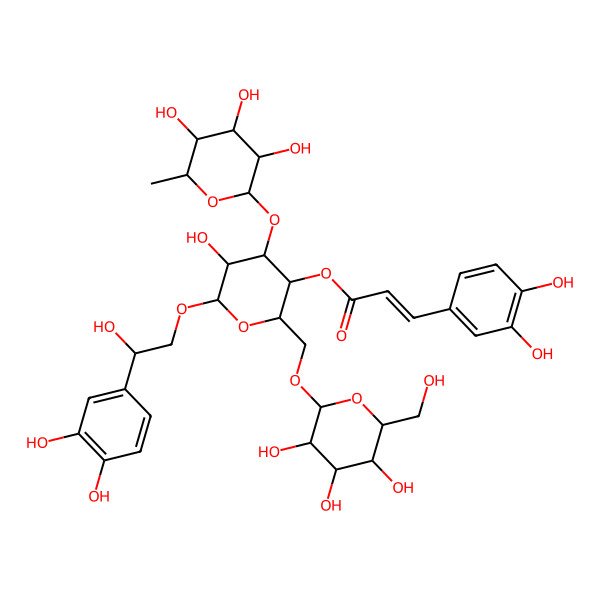2D Structure of [6-[2-(3,4-Dihydroxyphenyl)-2-hydroxyethoxy]-5-hydroxy-2-[[3,4,5-trihydroxy-6-(hydroxymethyl)oxan-2-yl]oxymethyl]-4-(3,4,5-trihydroxy-6-methyloxan-2-yl)oxyoxan-3-yl] 3-(3,4-dihydroxyphenyl)prop-2-enoate