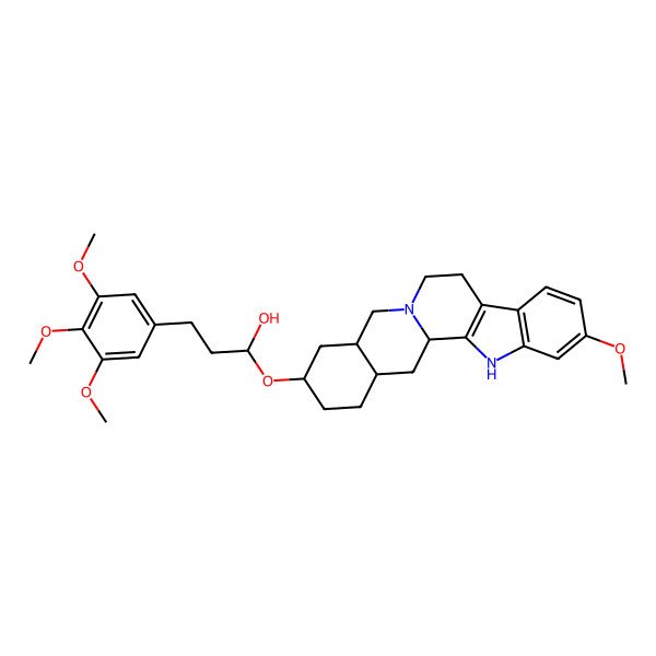 2D Structure of 1-[(6-Methoxy-1,3,11,12,14,15,16,17,18,19,20,21-dodecahydroyohimban-17-yl)oxy]-3-(3,4,5-trimethoxyphenyl)propan-1-ol