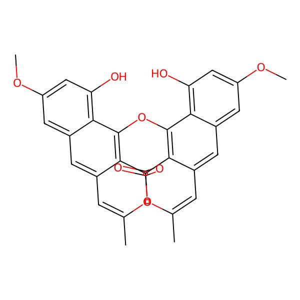 2D Structure of 9-Hydroxy-10-(9-hydroxy-7-methoxy-3-methyl-1-oxobenzo[g]isochromen-10-yl)oxy-7-methoxy-3-methylbenzo[g]isochromen-1-one