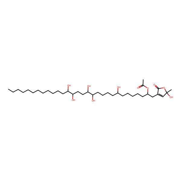 2D Structure of [(2R,8R,13R,14S,17R,18S)-8,13,14,17,18-pentahydroxy-1-[(5S)-5-hydroxy-5-methyl-2-oxofuran-3-yl]triacontan-2-yl] acetate