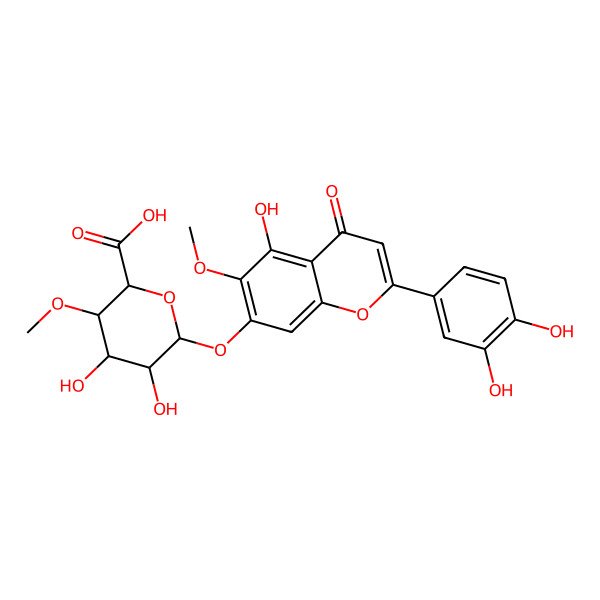 2D Structure of (2S,3S,4R,5R,6S)-6-[2-(3,4-dihydroxyphenyl)-5-hydroxy-6-methoxy-4-oxochromen-7-yl]oxy-4,5-dihydroxy-3-methoxyoxane-2-carboxylic acid