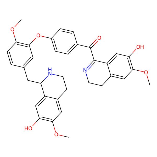 2D Structure of (7-hydroxy-6-methoxy-3,4-dihydroisoquinolin-1-yl)-[4-[5-[[(1R)-7-hydroxy-6-methoxy-1,2,3,4-tetrahydroisoquinolin-1-yl]methyl]-2-methoxyphenoxy]phenyl]methanone