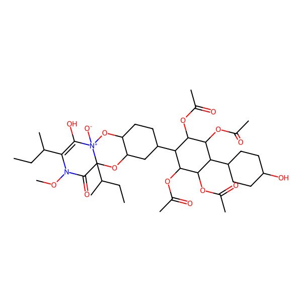 2D Structure of [2,4,5-Triacetyloxy-3-[10,13-di(butan-2-yl)-14-hydroxy-12-methoxy-1-oxido-11-oxo-2,9-dioxa-12-aza-1-azoniatricyclo[8.4.0.03,8]tetradec-13-en-6-yl]-6-(4-hydroxycyclohexyl)cyclohexyl] acetate
