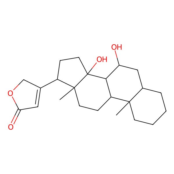 2D Structure of 3-(7,14-dihydroxy-10,13-dimethyl-1,2,3,4,5,6,7,8,9,11,12,15,16,17-tetradecahydrocyclopenta[a]phenanthren-17-yl)-2H-furan-5-one