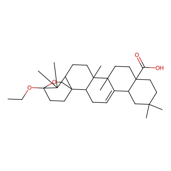 2D Structure of (1S,2S,6S,11S,14S,15R,18R,20S)-20-ethoxy-8,8,14,15,19,19-hexamethyl-21-oxahexacyclo[18.2.2.01,18.02,15.05,14.06,11]tetracos-4-ene-11-carboxylic acid