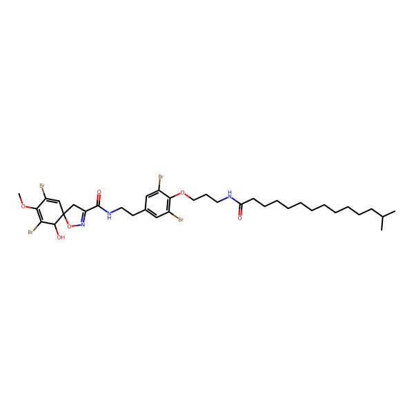 2D Structure of 7,9-dibromo-N-[2-[3,5-dibromo-4-[3-(13-methyltetradecanoylamino)propoxy]phenyl]ethyl]-6-hydroxy-8-methoxy-1-oxa-2-azaspiro[4.5]deca-2,7,9-triene-3-carboxamide