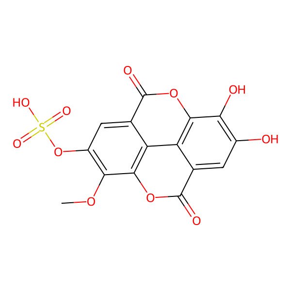 2D Structure of (13,14-Dihydroxy-7-methoxy-3,10-dioxo-2,9-dioxatetracyclo[6.6.2.04,16.011,15]hexadeca-1(15),4,6,8(16),11,13-hexaen-6-yl) hydrogen sulfate