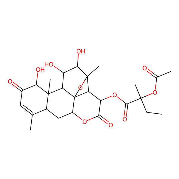2D Structure of (1beta,11beta,12alpha,15beta)-1,11,12-trihydroxy-2,16-dioxo-13,20-epoxypicras-3-en-15-yl (2R)-2-(acetyloxy)-2-methylbutanoate