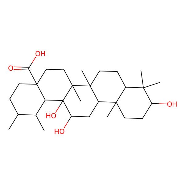 2D Structure of 10,14,14a-Trihydroxy-1,2,6a,6b,9,9,12a-heptamethyl-1,2,3,4,5,6,6a,7,8,8a,10,11,12,13,14,14b-hexadecahydropicene-4a-carboxylic acid 2D Structure of 10,14,14a-Trihydroxy-1,2,6a,6b,9,9,12a-heptamethyl-1,2,3,4,5,6,6a,7,8,8a,10,11,12,13,14,14b-hexadecahydropicene-4a-carboxylic acid