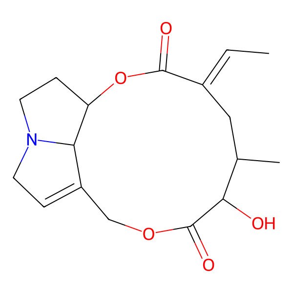 2D Structure of (1R,4Z,6R,7R,17S)-4-ethylidene-7-hydroxy-6-methyl-2,9-dioxa-14-azatricyclo[9.5.1.014,17]heptadec-11-ene-3,8-dione
