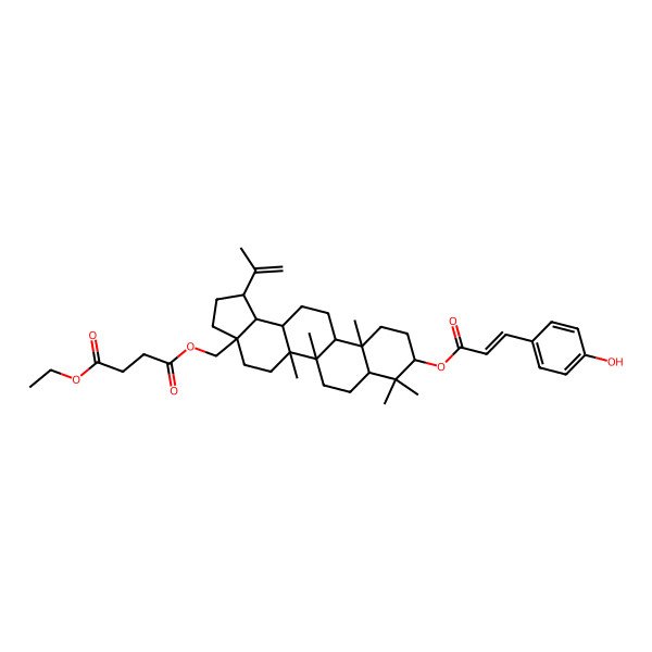 2D Structure of 4-O-[[(1R,3aS,5aR,5bR,7aR,9S,11aR,11bR,13aR,13bR)-9-[(E)-3-(4-hydroxyphenyl)prop-2-enoyl]oxy-5a,5b,8,8,11a-pentamethyl-1-prop-1-en-2-yl-1,2,3,4,5,6,7,7a,9,10,11,11b,12,13,13a,13b-hexadecahydrocyclopenta[a]chrysen-3a-yl]methyl] 1-O-ethyl butanedioate