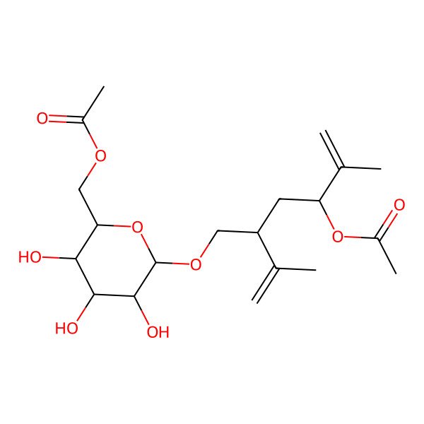2D Structure of [(2R,3S,4S,5R,6R)-6-[(2R,4R)-4-acetyloxy-5-methyl-2-prop-1-en-2-ylhex-5-enoxy]-3,4,5-trihydroxyoxan-2-yl]methyl acetate