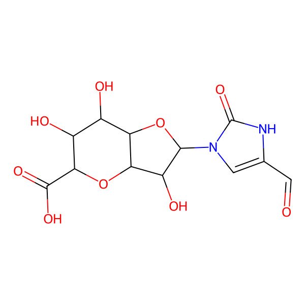 2D Structure of (2R,3R,5S,6S,7R)-2-(5-formyl-2-oxo-1H-imidazol-3-yl)-3,6,7-trihydroxy-3,3a,5,6,7,7a-hexahydro-2H-furo[3,2-b]pyran-5-carboxylic acid