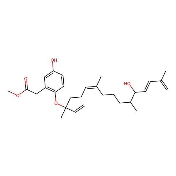 2D Structure of methyl 2-[5-hydroxy-2-[(6E,13E)-12-hydroxy-3,7,11,15-tetramethylhexadeca-1,6,13,15-tetraen-3-yl]oxyphenyl]acetate