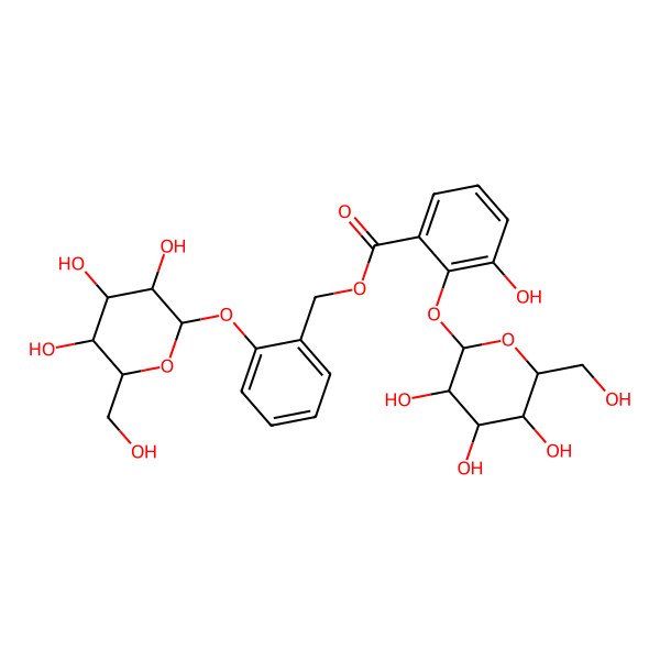 2D Structure of [2-[(2S,3R,4S,5S,6R)-3,4,5-trihydroxy-6-(hydroxymethyl)oxan-2-yl]oxyphenyl]methyl 3-hydroxy-2-[(2S,3R,4S,5S,6R)-3,4,5-trihydroxy-6-(hydroxymethyl)oxan-2-yl]oxybenzoate