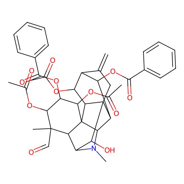 2D Structure of [(1R,2R,3R,6R,7S,8S,9R,11R,14R,17S,18S)-4,6,18-triacetyloxy-5-benzoyloxy-7-formyl-17-hydroxy-7,10-dimethyl-15-methylidene-10-azahexacyclo[7.7.1.12,14.01,12.03,8.03,11]octadecan-13-yl] benzoate