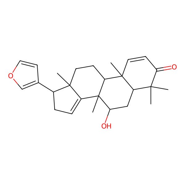2D Structure of (5S,7R,8R,9R,10R,13S,17R)-17-(furan-3-yl)-7-hydroxy-4,4,8,10,13-pentamethyl-5,6,7,9,11,12,16,17-octahydrocyclopenta[a]phenanthren-3-one